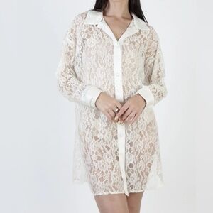Vintage Victoria’s Secret M/L Gold Label white sheer lace satin back night shirt